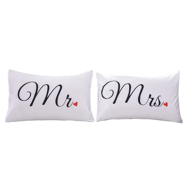 NTBED Couples Pillowcases Mr and Mrs Pillow Covers Heart Printed Bed Pillowcase,Valentine's Day,Anniversary Wedding Gifts Home Decoration (19''x29'') - Image 1